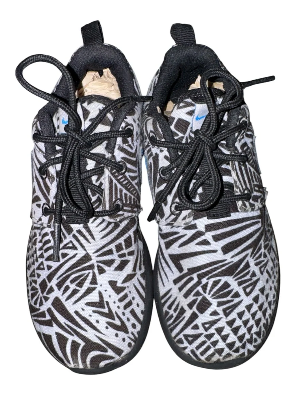 Nike Kids Black & White Geometric Sneakers with Blue Swoosh size 12c